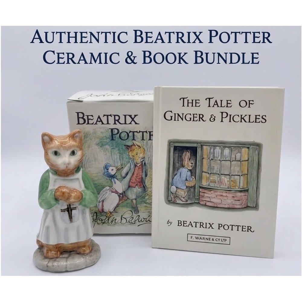 Rare Vintage Beswick Beatrix Potter GINGER Figurine BP-3b w/ Original Box & Book
